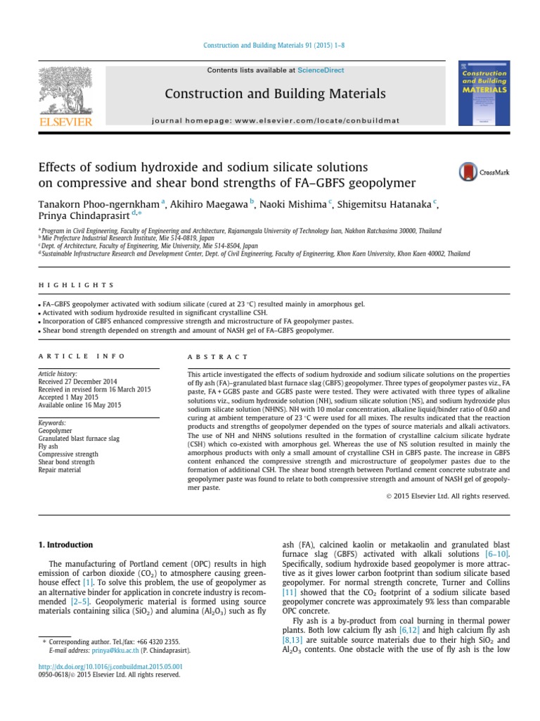 Sodium Hydroxide vs Silicate in Geopolymers | PDF | Silicon Dioxide ...