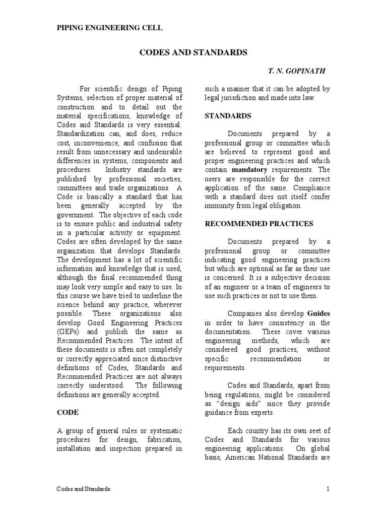 Pipe Codes and Standards Overview | PDF | Technology & Engineering