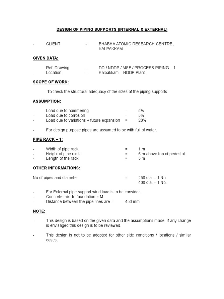 Piping Support Design Calculations | PDF | Pipe (Fluid Conveyance) | Column