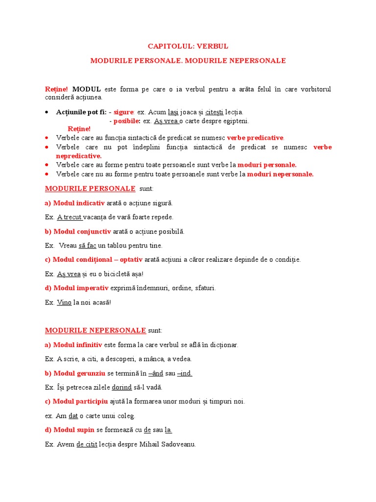 Morfologie. Verbul. Timpurile Modului Indicativ | PDF