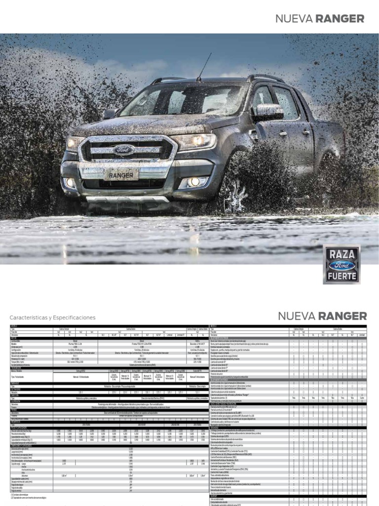 Ficha Técnica Nueva Ford Ranger Tracción en las cuatro ruedas