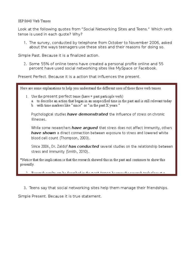 Verb Tenses PDF Social Networking Service Facebook