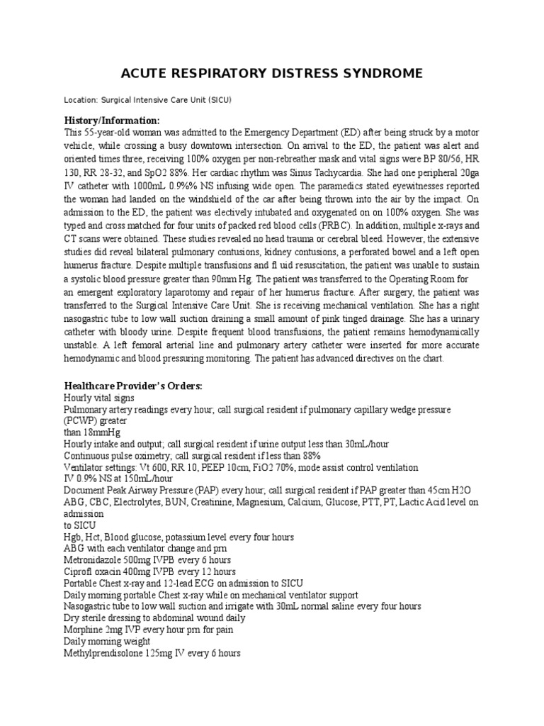 Acute Respiratory Distress Syndrome Case Study | PDF | Medicine ...