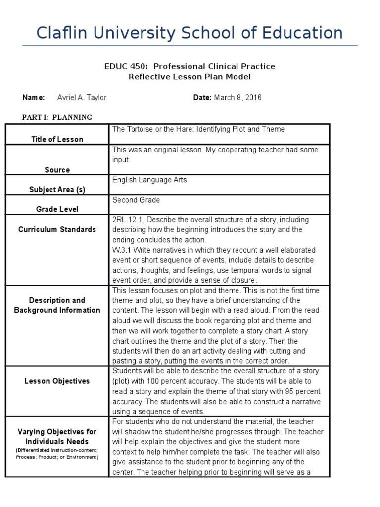 Reflective Lesson Plan ela Lesson Plan Teaching