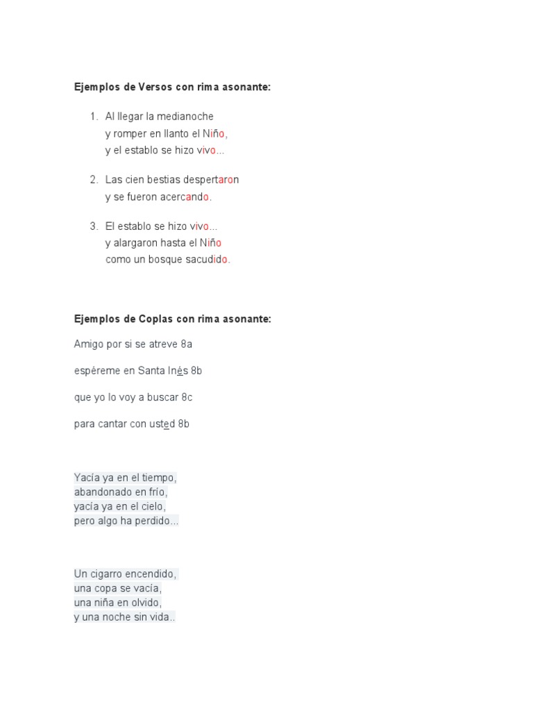 Ejemplos de Versos Con Rima Asonante | PDF