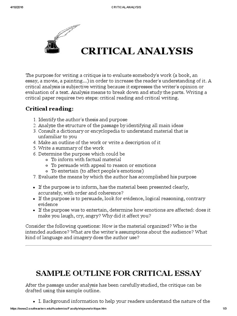 Critical Analysis Practice and Rules Critical Thinking Criticism