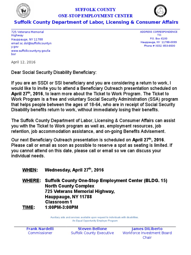 ticket to work letter 42716ver5 Social Security Administration