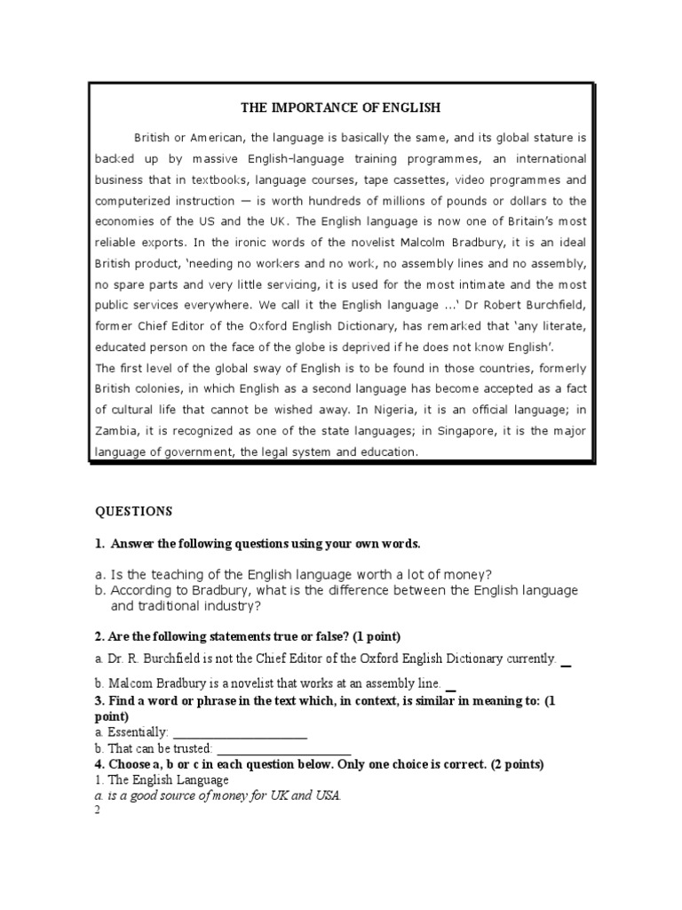 The Importance of English | PDF | Language Arts & Discipline | Foreign ...