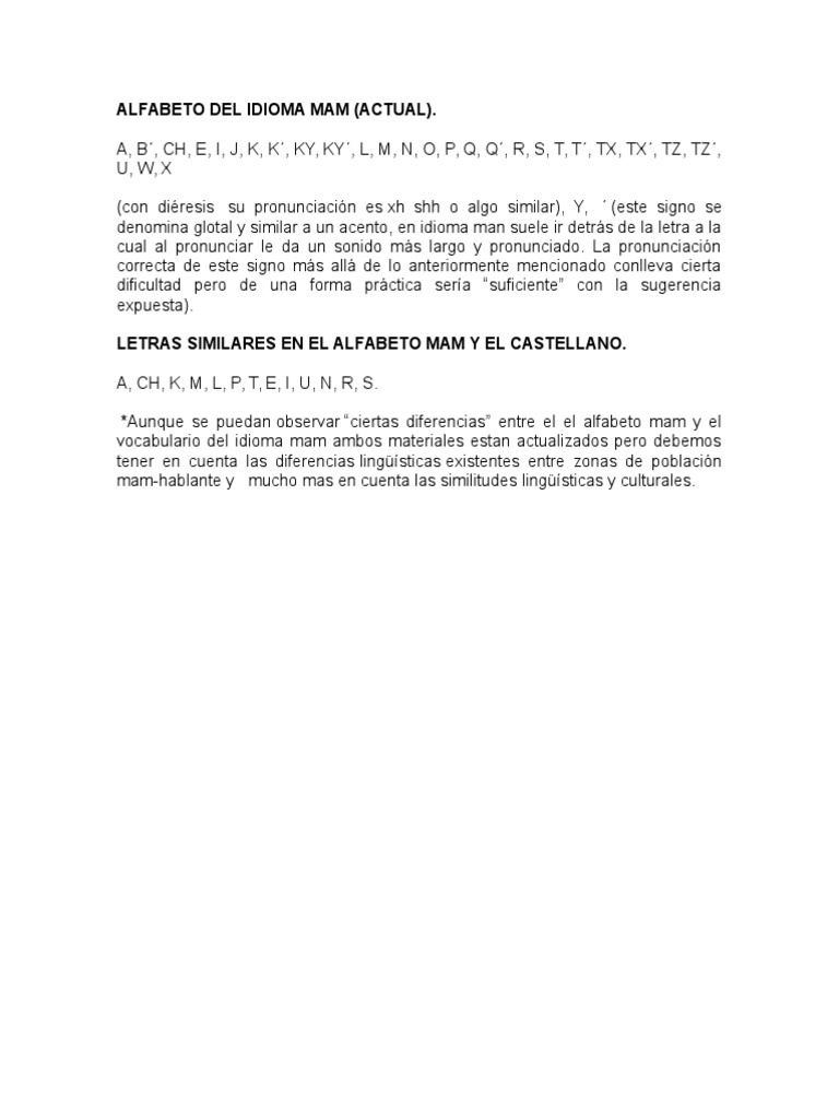 Alfabeto y vocabulario del idioma Mam | PDF | Artes del Lenguaje y ...