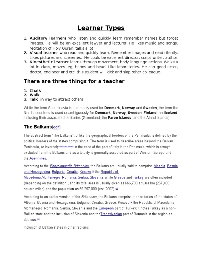 Understanding Learner Types and Regions | PDF | Balkans | Europe Travel