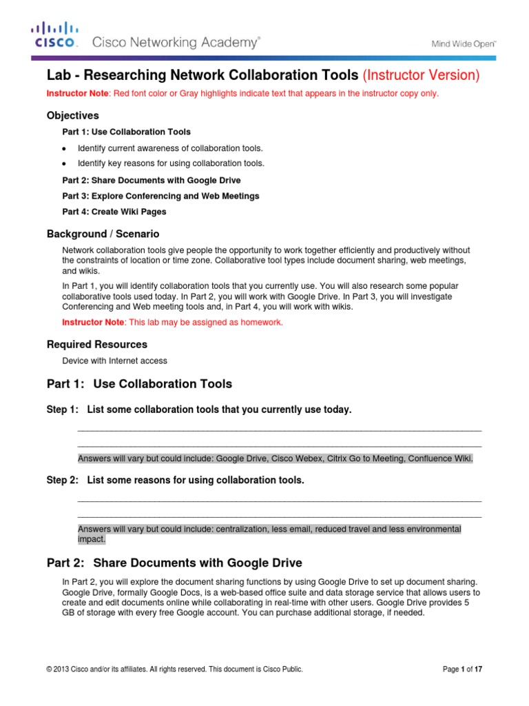 1.1.1.8 Lab - Researching Network Collaboration Tools - ILM | PDF ...