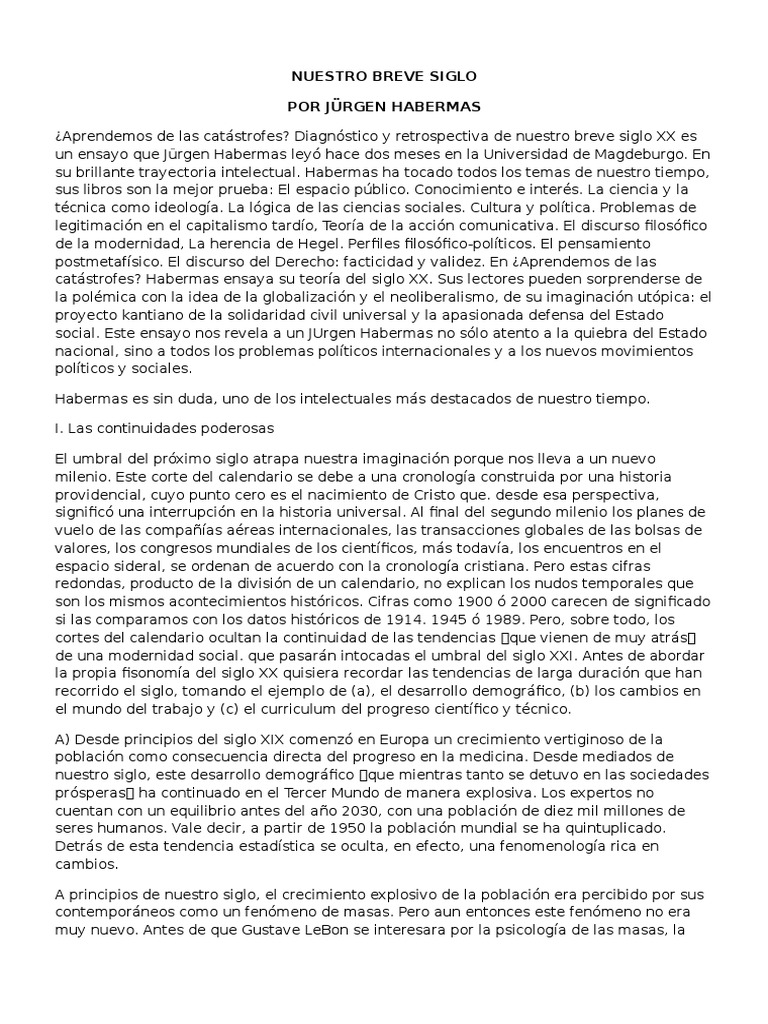 Nuestro Breve Siglo Habermas PDF Guerra Fr a Globalizaci n
