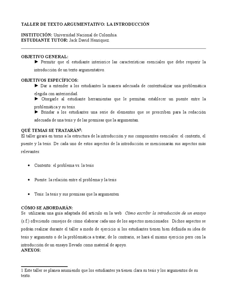 Introducción texto argumentativo
