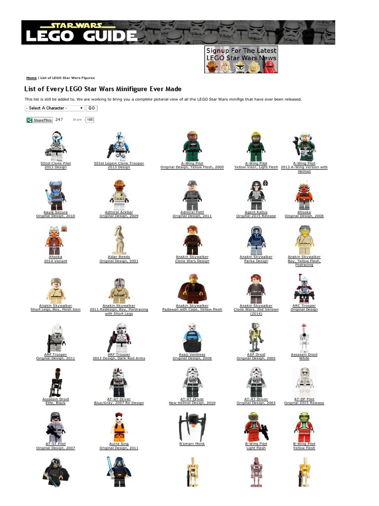List of LEGO Star Wars Figures - LEGO Star Wars Minifigs | PDF | Luke ...