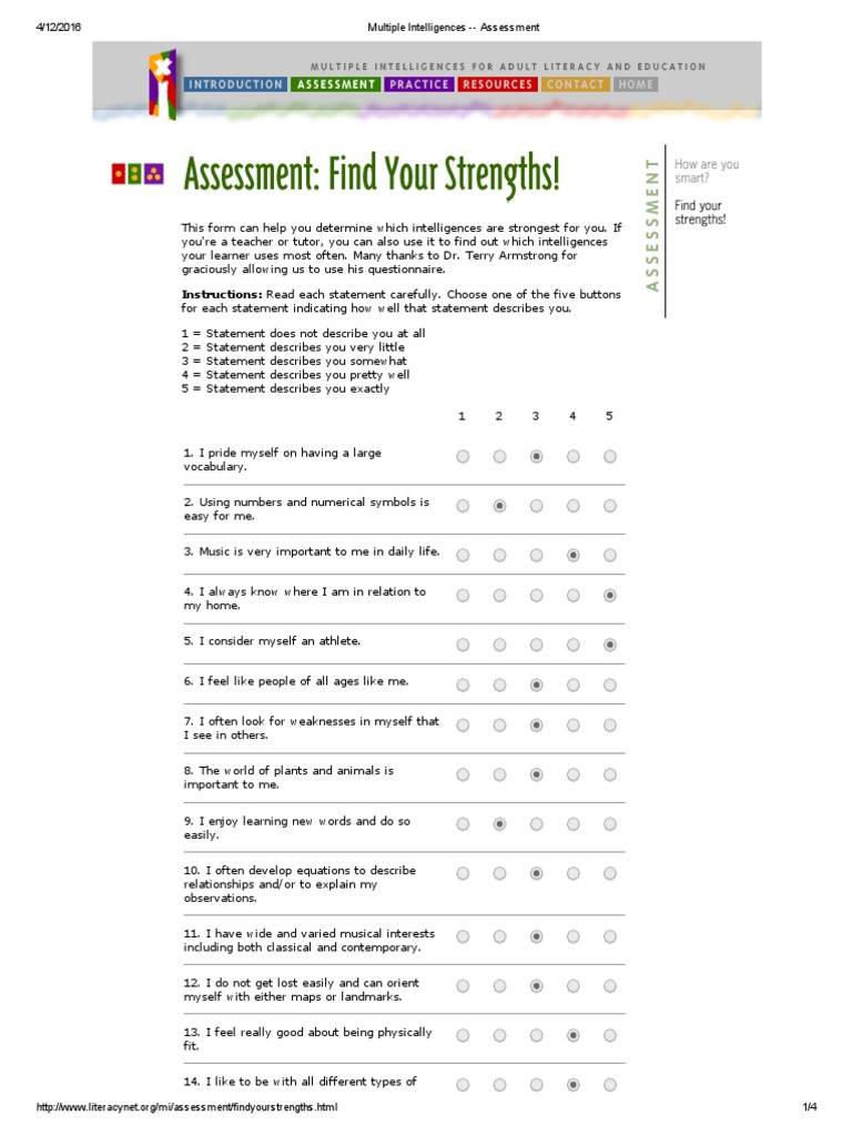 Multiple Intelligences Assessment Guide | PDF | Neuropsychology | Learning