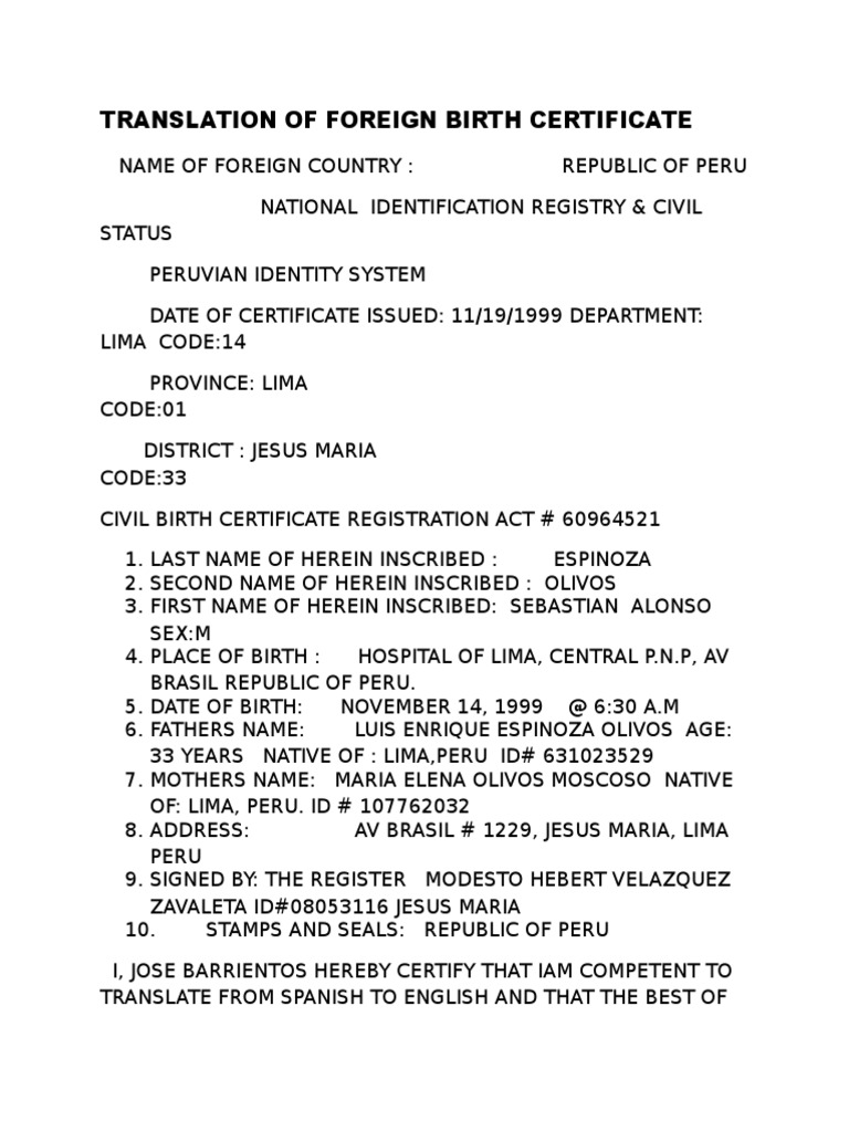 TRANSLATION OF FOREIGN BIRTH CERTIFICATE docx