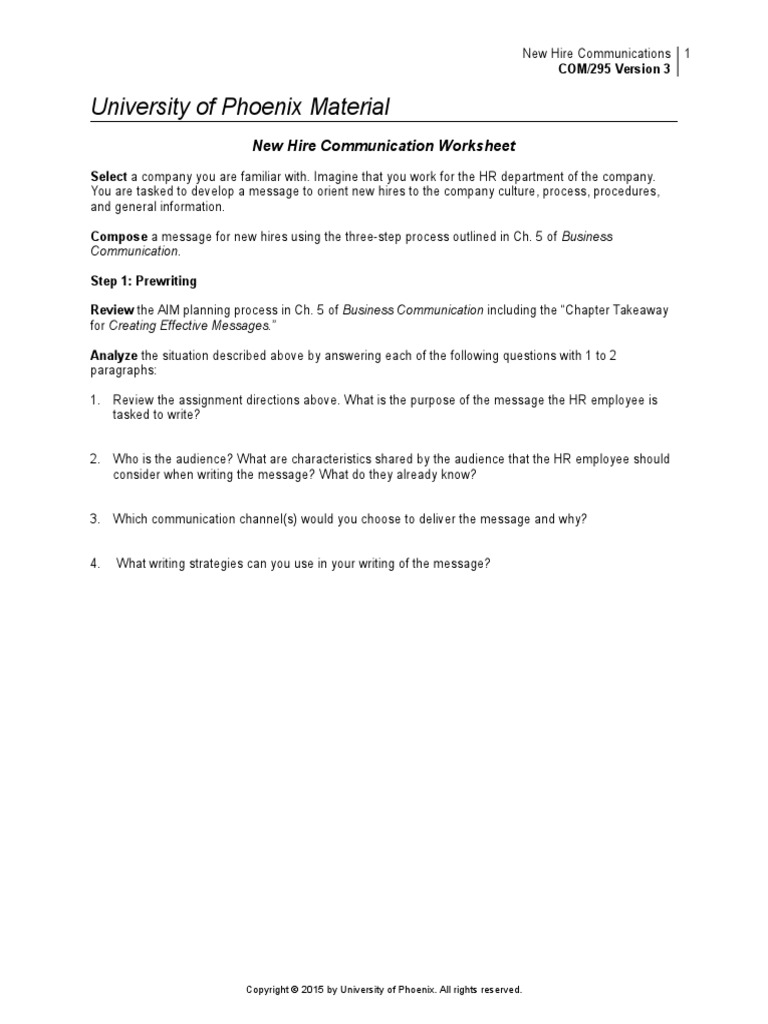 New Hire Communication Worksheet | Semiotics | Cognition