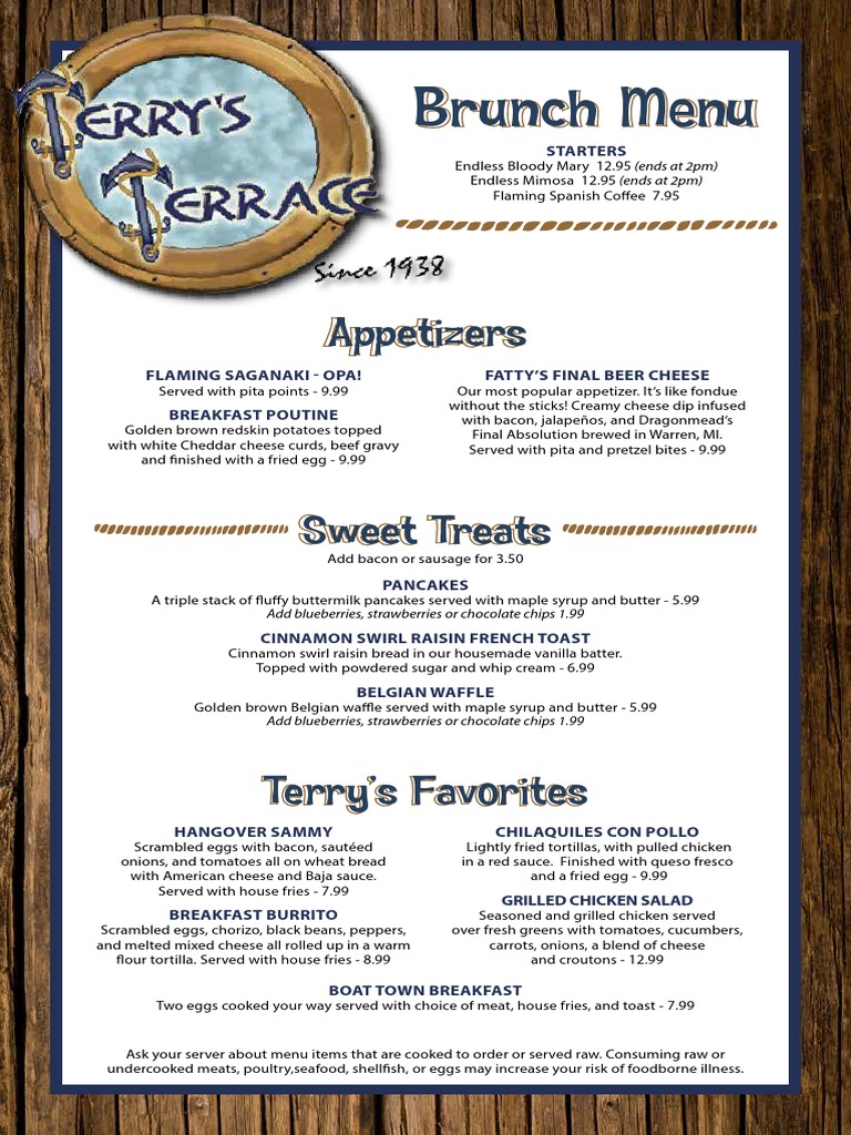 Terry's Terrace Brunch Menu | PDF | Bacon | Pancake