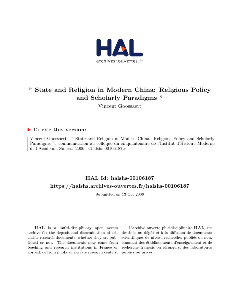 State and Religion in Modern China | PDF | Secularism | China