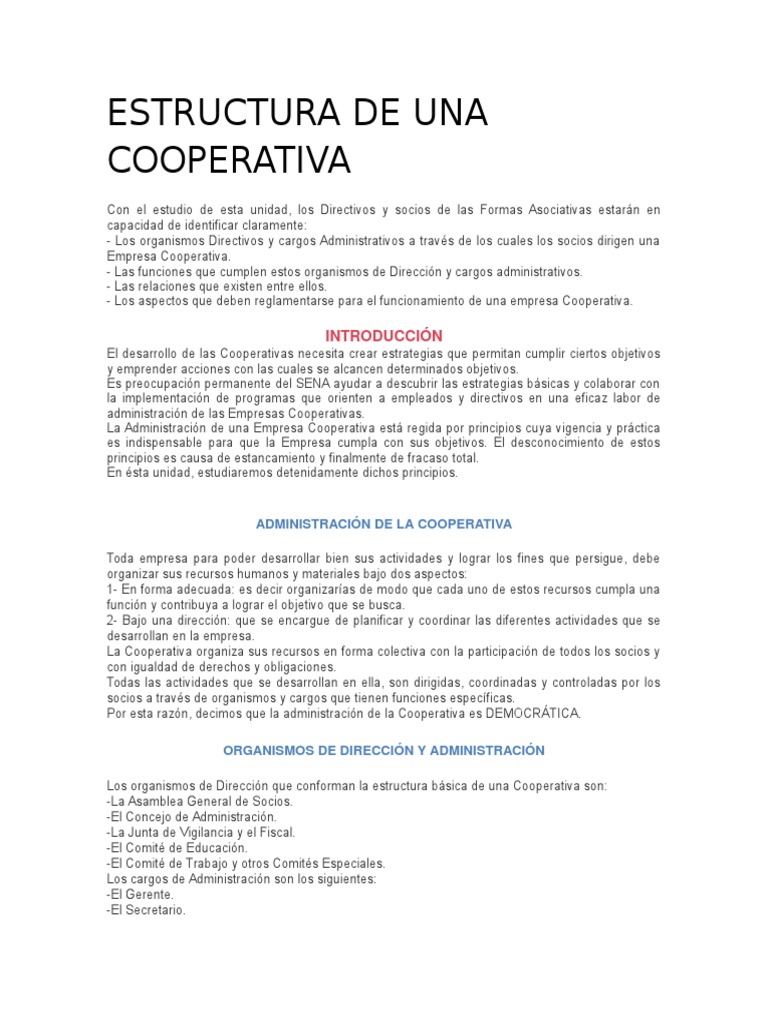 Estructura de Una Cooperativa | PDF | Cooperativa | Contabilidad