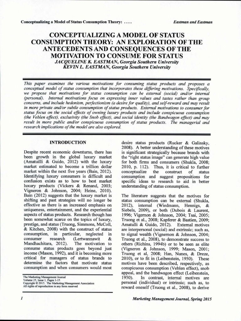 Conceptualizing A Model of Status Consumption Theory | PDF ...