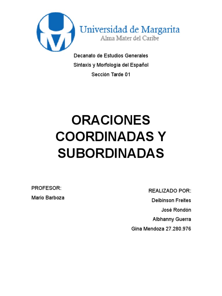 Oraciones Coordinadas y Subordinadas | PDF | Oración (Lingüística ...