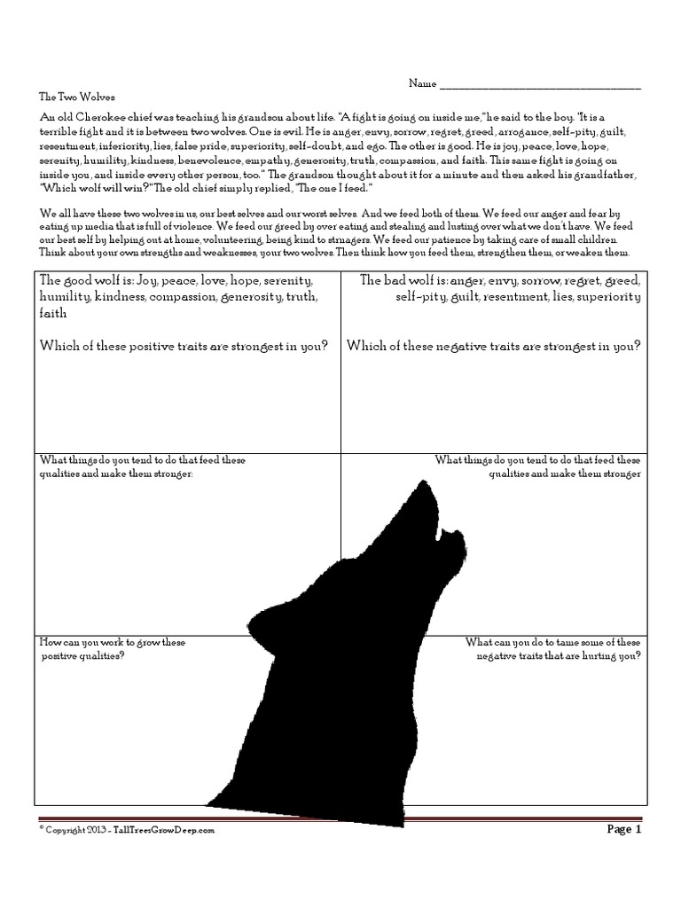 Two Wolves Contemplation Activity | PDF | Self-Improvement