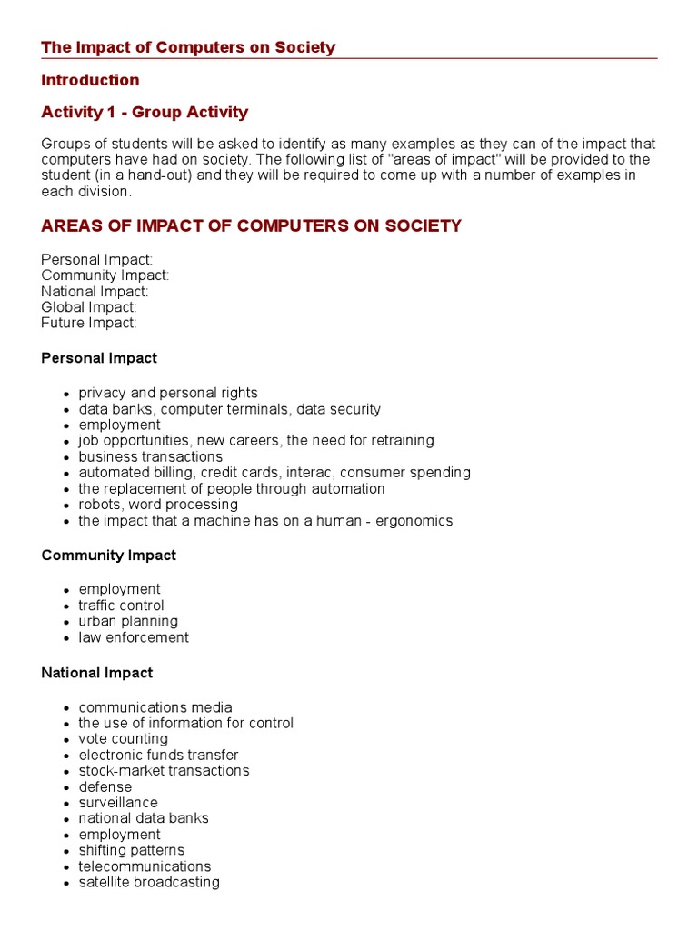 The Impact of Computers On Society | PDF | Telecommunication | Media ...