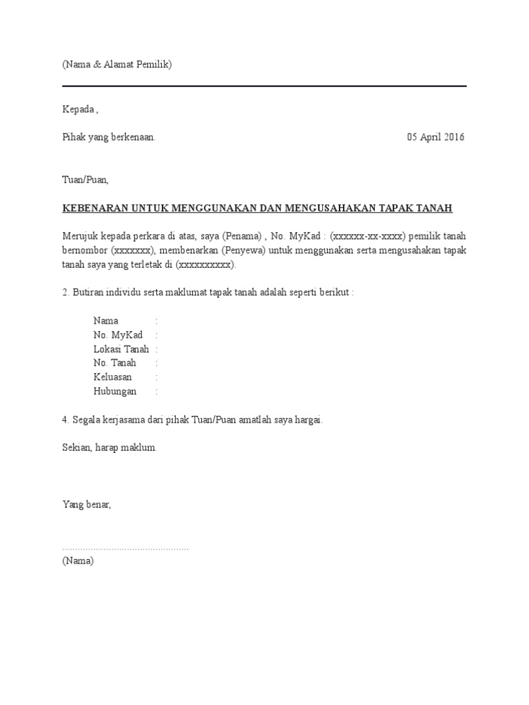 Surat Kebernaran Mengunakan Kawasan