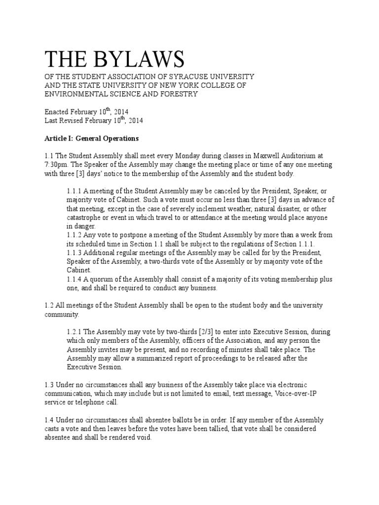 Student Association Bylaws Committee Chairman