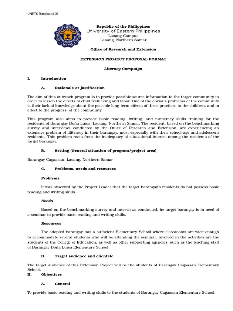 Extension Project Proposal Literacy Behavior Modification