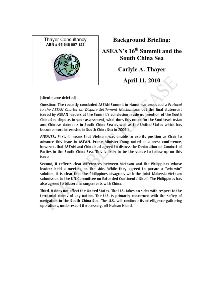 Thayer ASEAN 16th Summit and South China Sea Issues | PDF | Association ...
