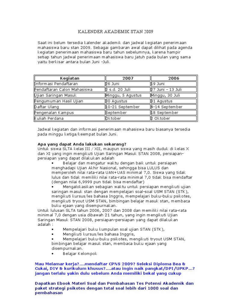 Kalender Akademik Stan 2009