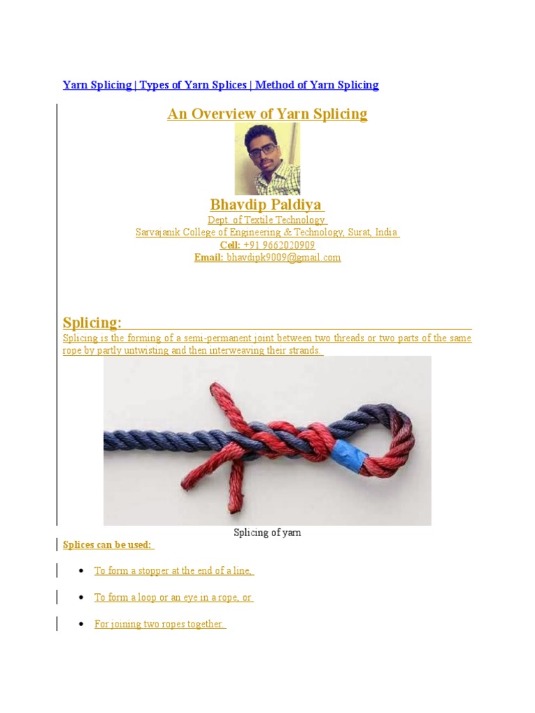 Types and Methods of Yarn Splicing | PDF | Optical Fiber | Rope