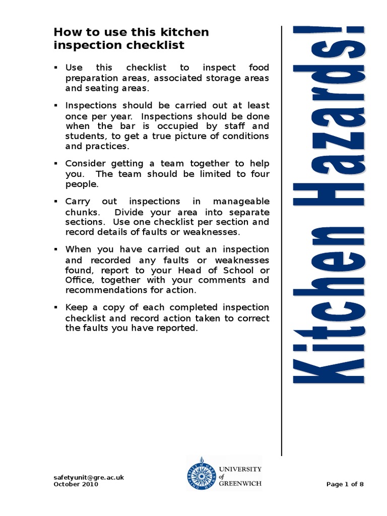 Kitchen Inspection Checklist Guide | PDF | Business