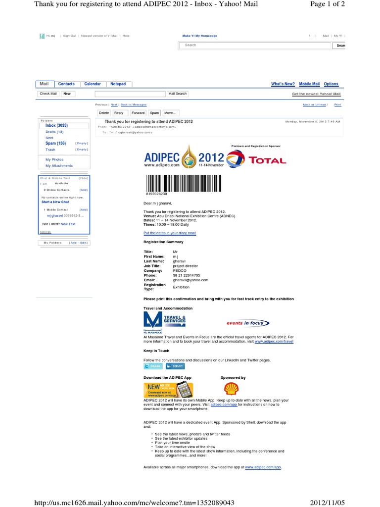 Adipec Registration Email