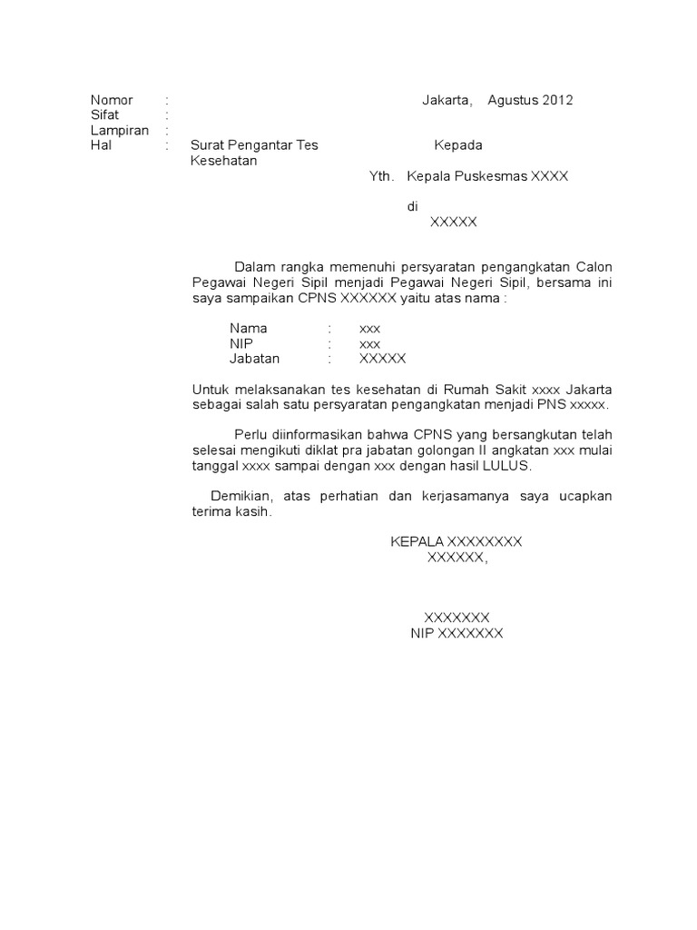 Template Surat Pengantar Tes Kesehatan