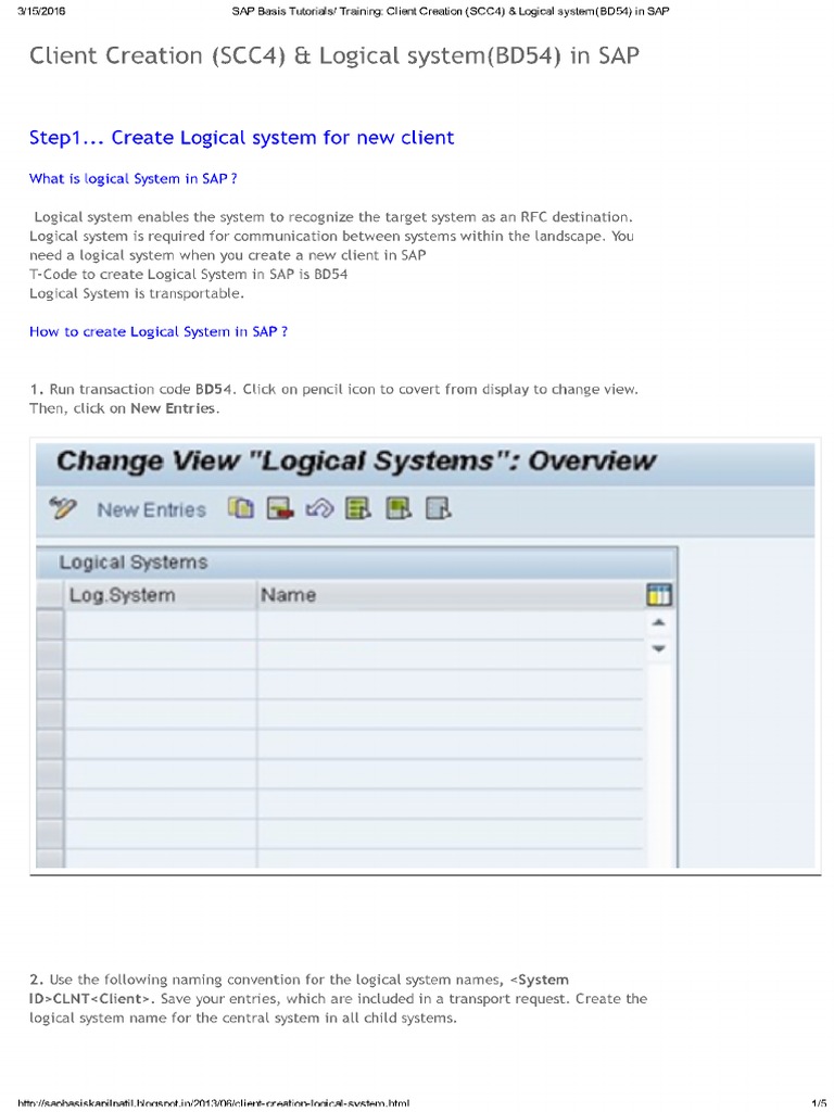 Client Creation (SCC4) & Logical System (BD54) in SAP | PDF