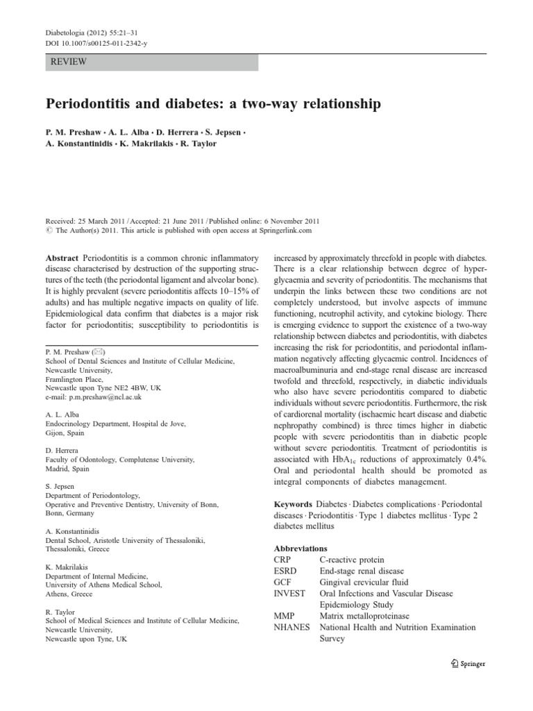 Diabetes and Periodontitis Connection | PDF | Periodontology | Inflammation