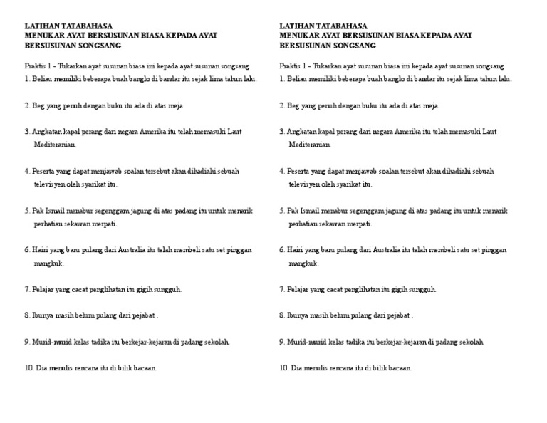 Latihan Ayat Songsang Pdf