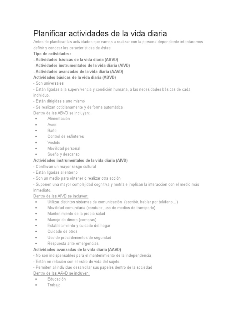 Actividades de La Vida Diaria | PDF
