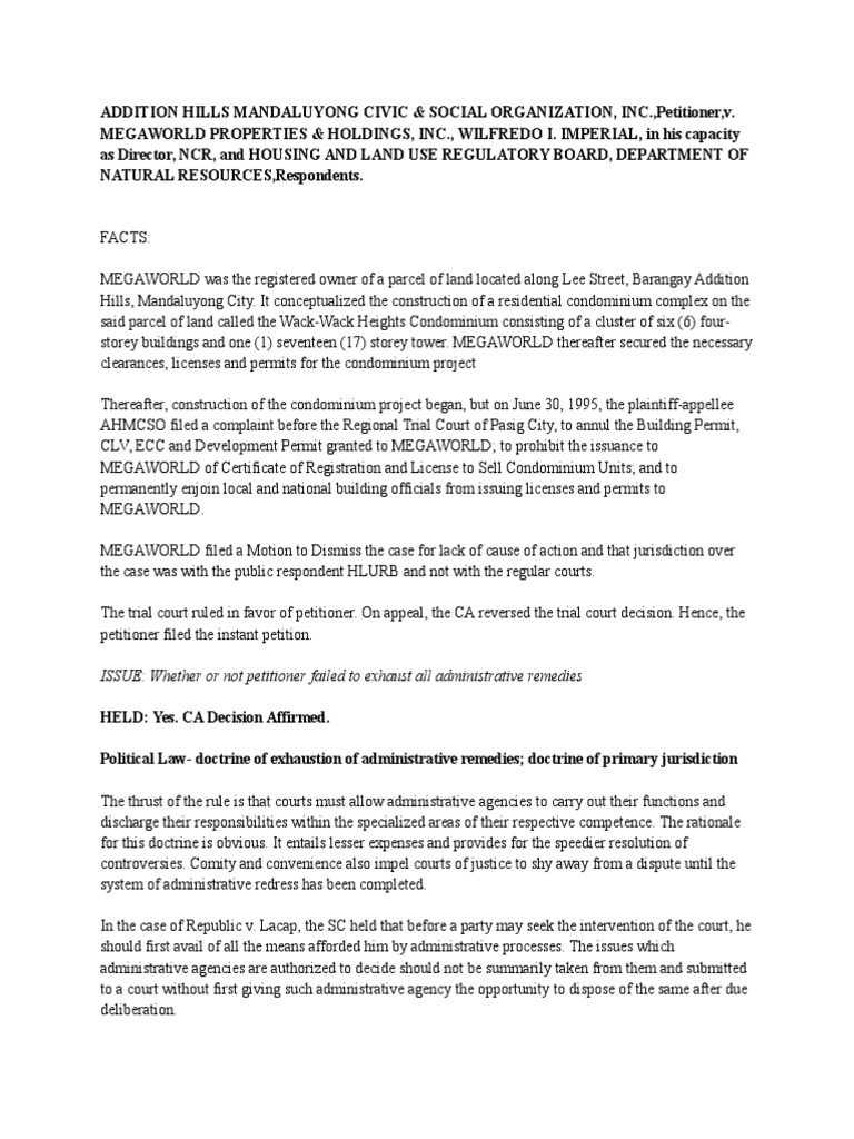 Doctrine of Exhaustion of Administrative Remedies and Primary