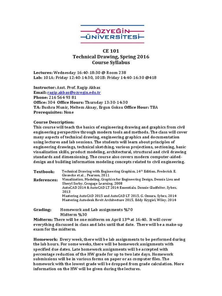 Civil Engineering Technical Drawing Syllabus | PDF | Autodesk | Homework