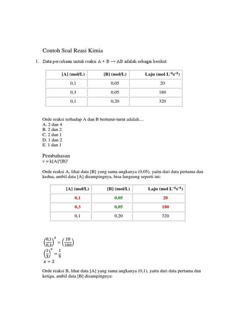 Contoh Soal Reaksi Kimia Contoh Soal Reaksi Kimia