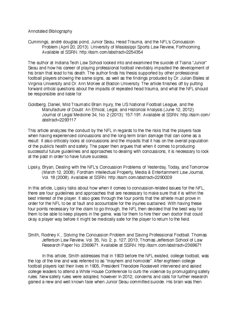Annotated bibliography concussions image