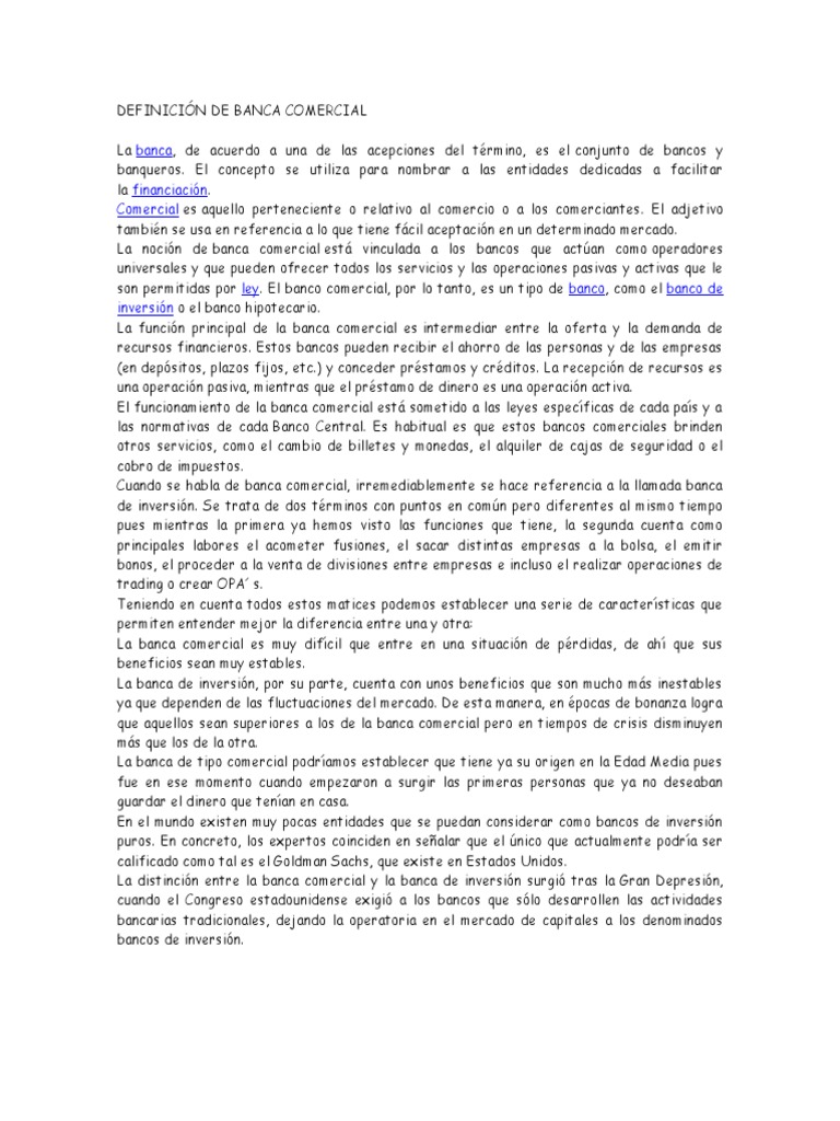 Definición de Banca Comercial Banco Comercial Bancos Prueba gratuita de 30 días Scribd