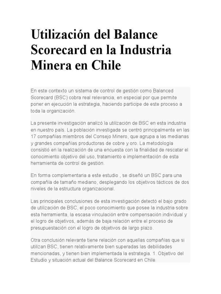 Balance Scorecard en Minería Chilena | PDF | Minería | Business