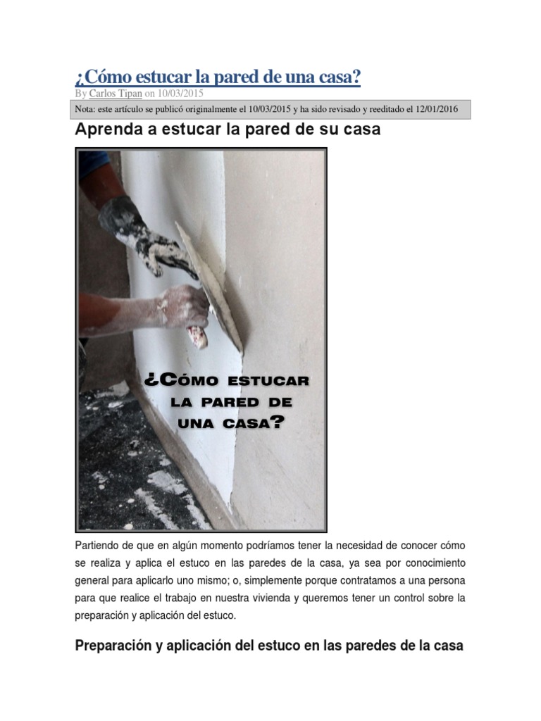 Cómo Estucar La Pared de Una Casa | PDF | Pintar | El hombre hace Materiales, image size:768x1024