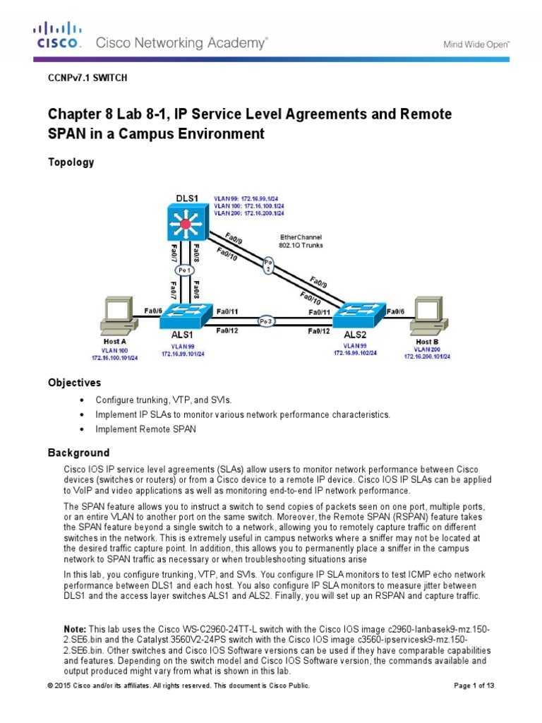 Ccnpv7.1 Switch Lab 8-1 Ip Sla Span Student | PDF | Network Switch ...