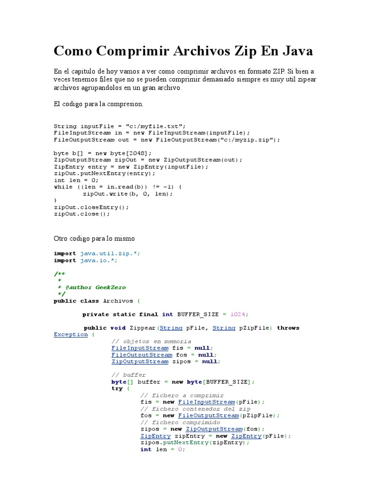Comprimir Archivos ZIP en Java | PDF | Zip (formato de archivo ...